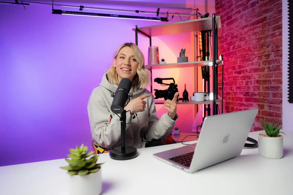 Content creator recording at desk