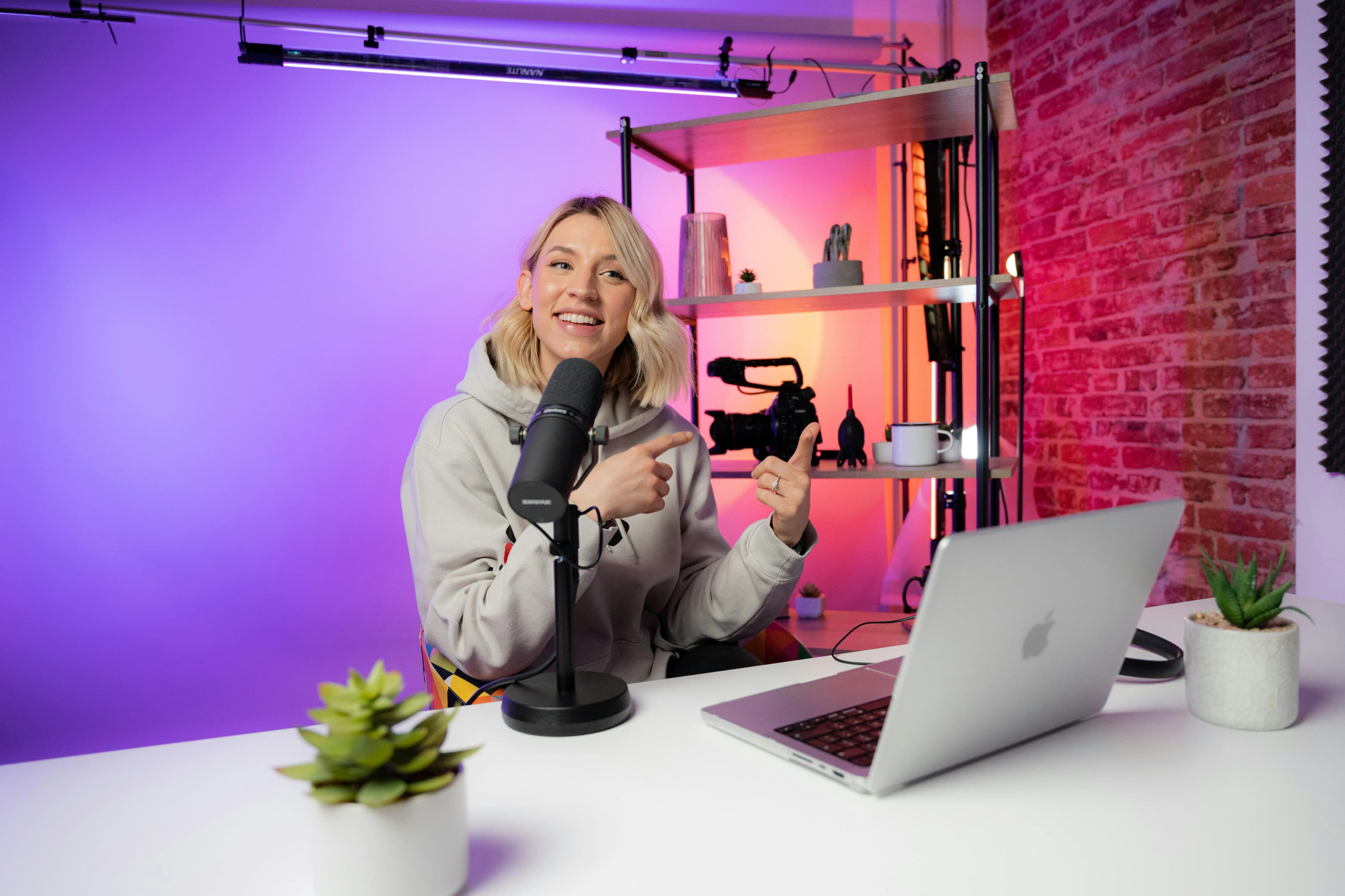 Content creator recording at desk