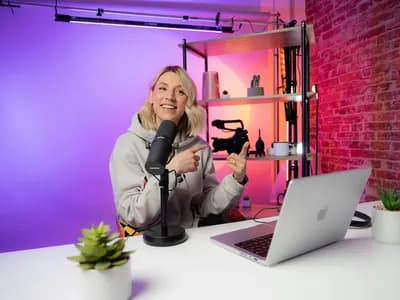 Content creator recording at desk